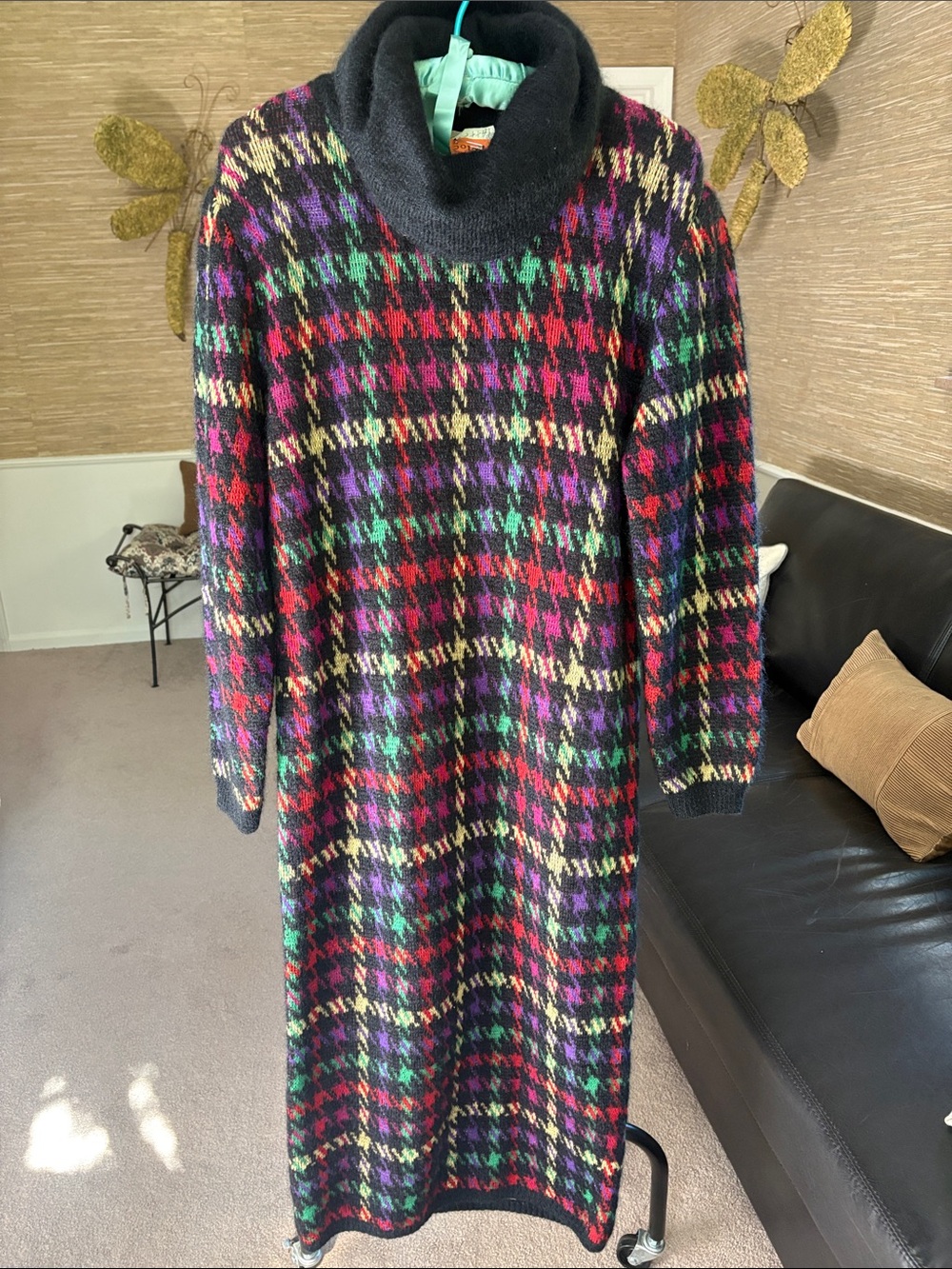 Gucci Multicolor Houndstooth Maxi Dress with Black Turtleneck